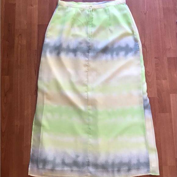 PERSONI | Y2K MIDI Skirt w/ Tie Dye Watercolour Print in Green & Yellow Size L - Picture 13 of 16